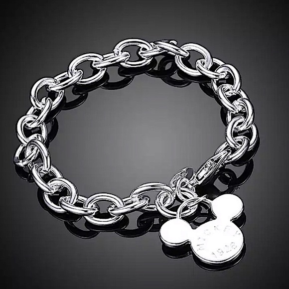 Sterling Silver Mickey Mouse Chain Link Charm Bracelet - Picture 1 of 10